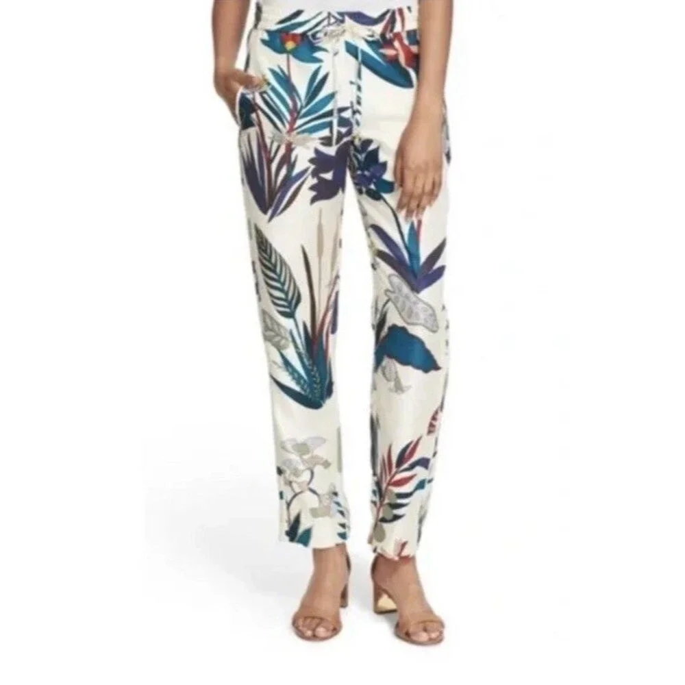 Tory Burch Women’s Sz 12 Adele Pant NWT 100% Silk, Floral, Resort Vacation Boho